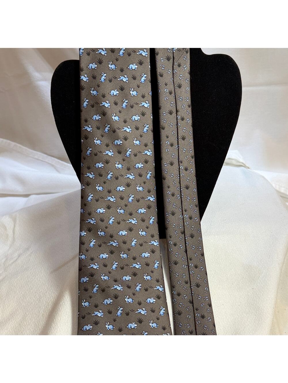 Vintage Hermes Paris Tie  100% Silk   Pristine - Green with Blue Bunnies